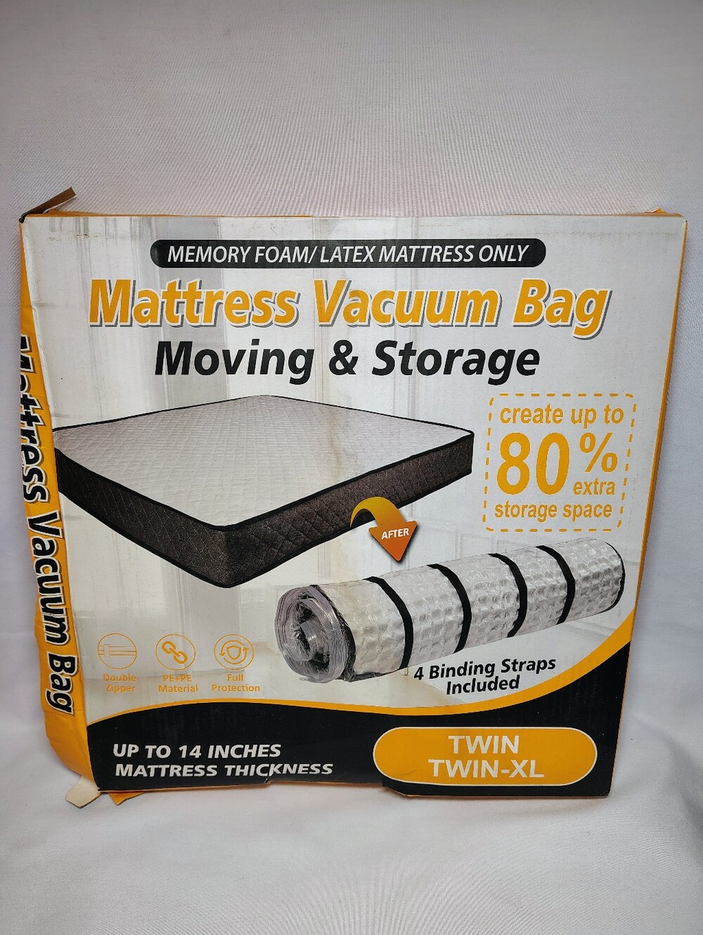 Foam Mattress Vacuum Storage Bag with 4 Adjustable Straps, Twin/Twin XL